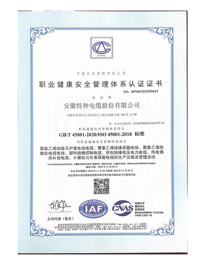 職業(yè)健康安 全管理體系認證證書